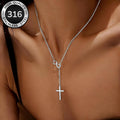 Collier Chapelet Croix en Y en Acier Inoxydable pour Femme