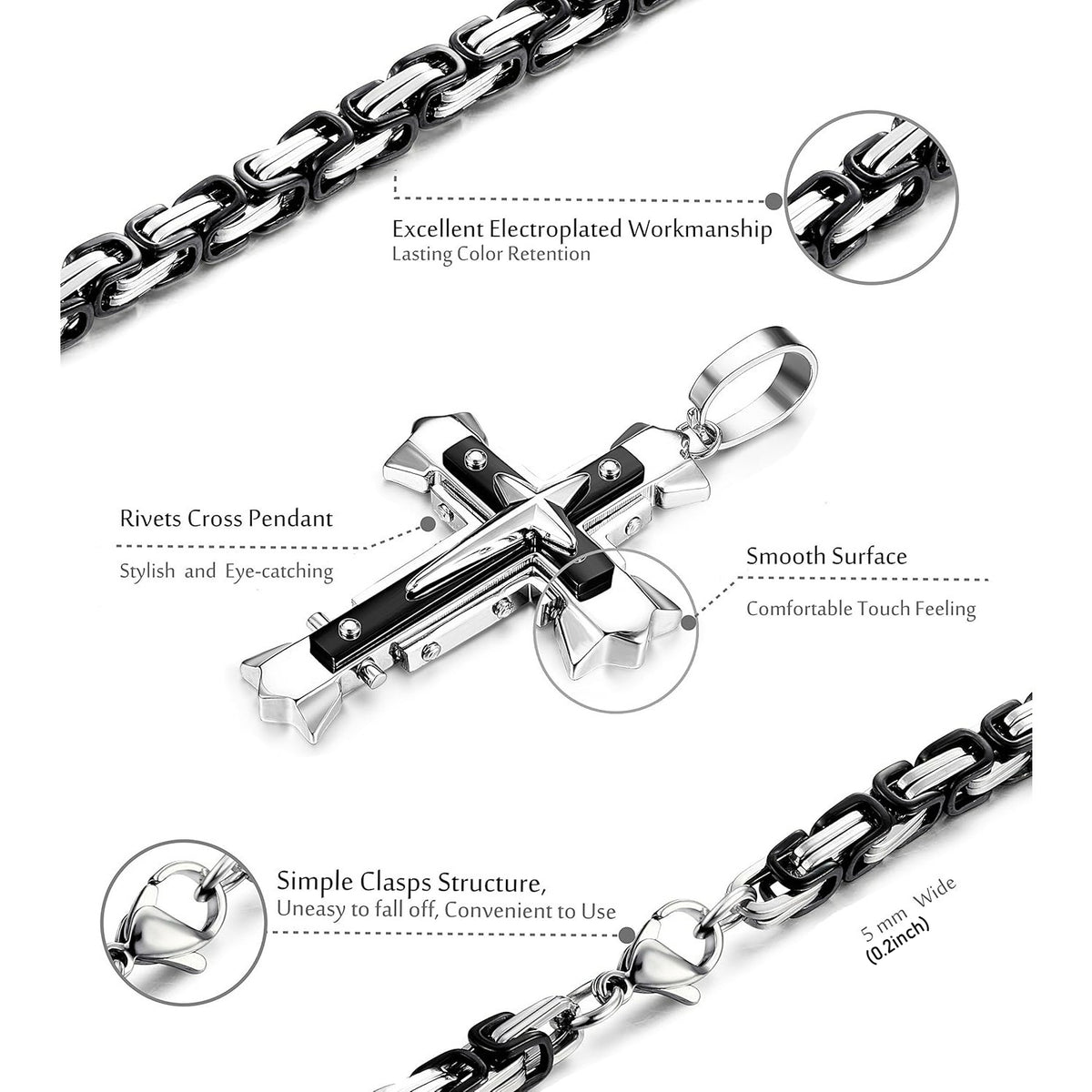 Collier Pendentif Croix en Acier Inoxydable pour Homme