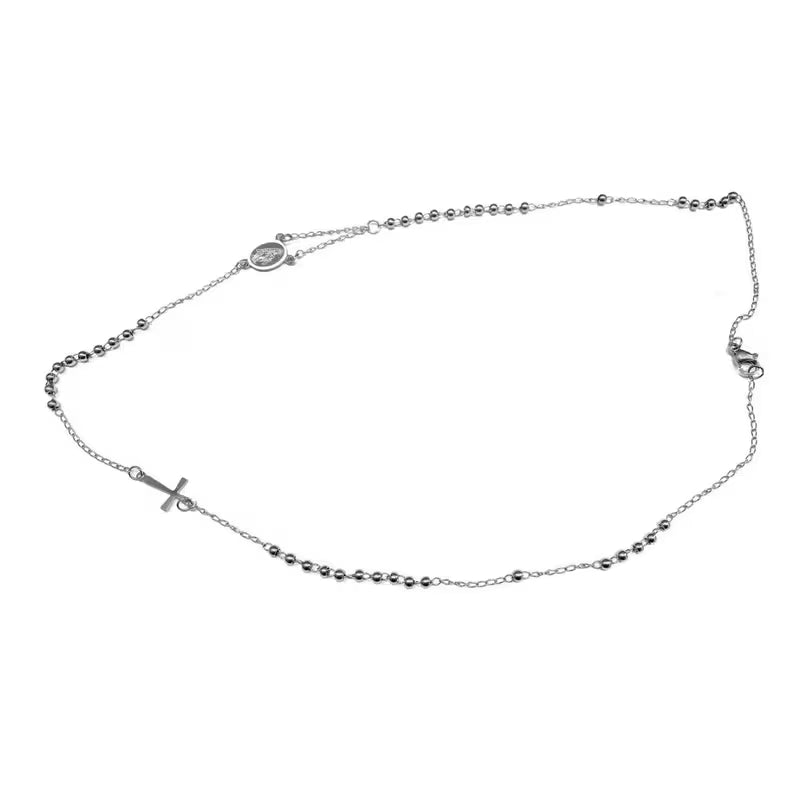 Collier Chapelet Croix en Acier Inoxydable Unisexe