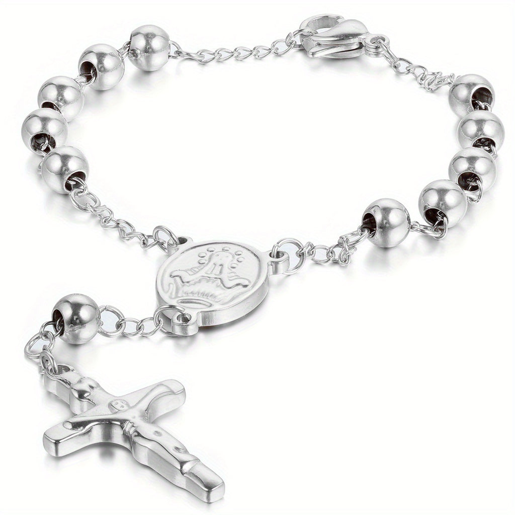 Bracelet Chapelet Croix en Acier Inoxydable Unisexe
