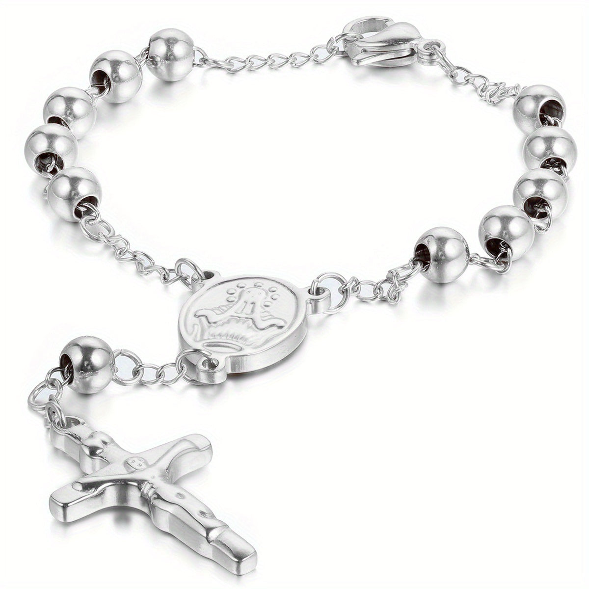 Bracelet Chapelet Croix en Acier Inoxydable Unisexe