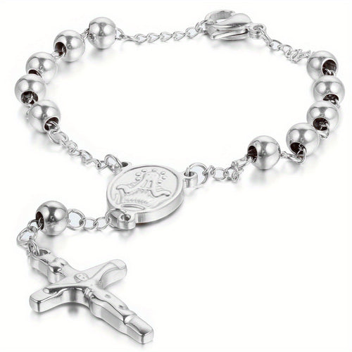 Bracelet Chapelet Croix en Acier Inoxydable Unisexe