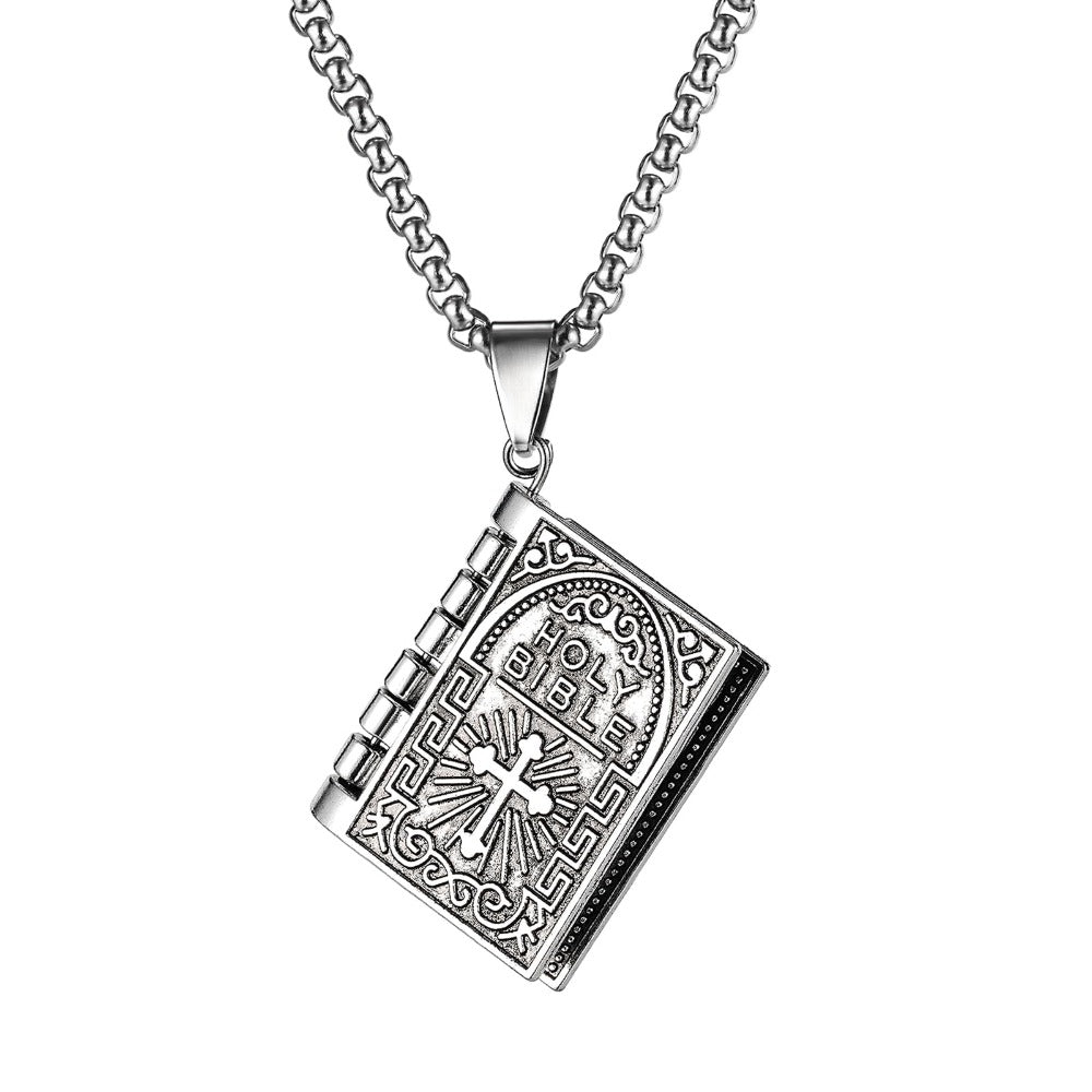 Collier Pendentif Croix et Bible Punk pour Homme