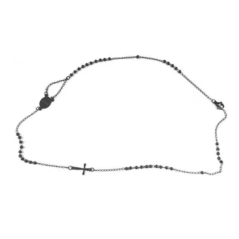 Collier Chapelet Croix en Acier Inoxydable Unisexe