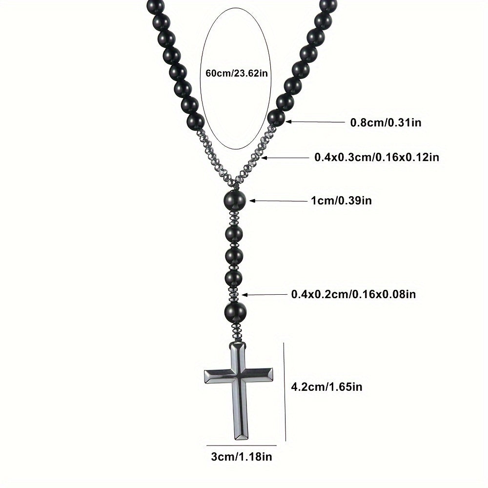 Collier Pendentif Croix en Perles 8 mm pour Homme