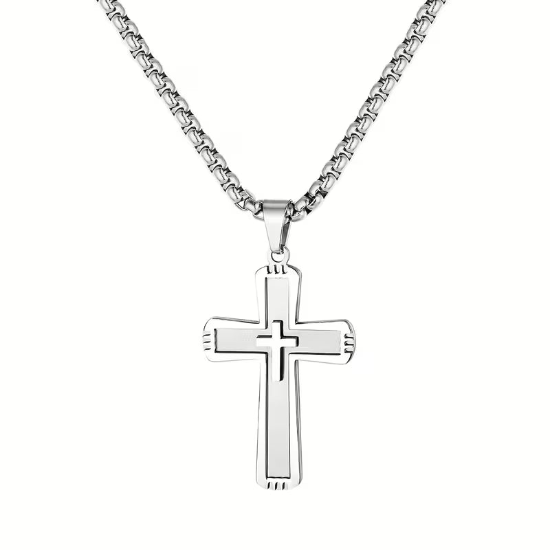 Collier Pendentif Croix Givrée en Acier Inoxydable Unisexe