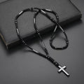 Collier Pendentif Croix en Perles Noires 4 mm pour Homme