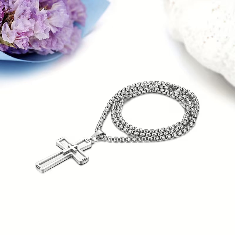 Collier Pendentif Croix Givrée en Acier Inoxydable Unisexe