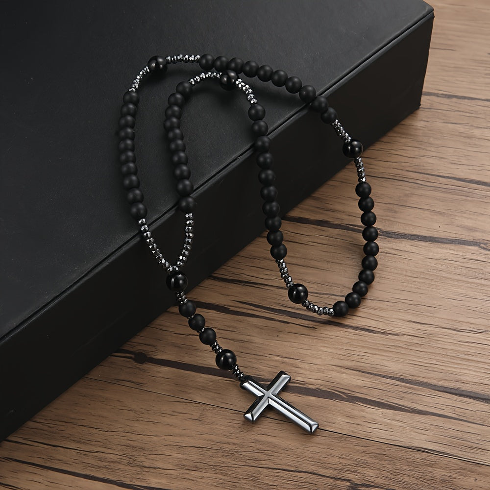 Collier Pendentif Croix en Perles 8 mm pour Homme