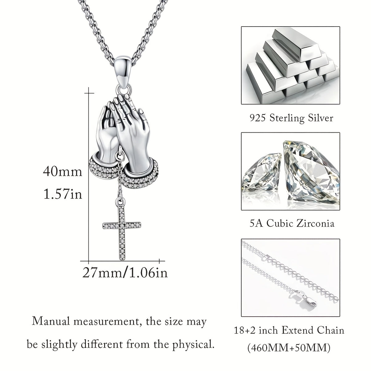 Collier Pendentif Croix de Prière en Argent 925