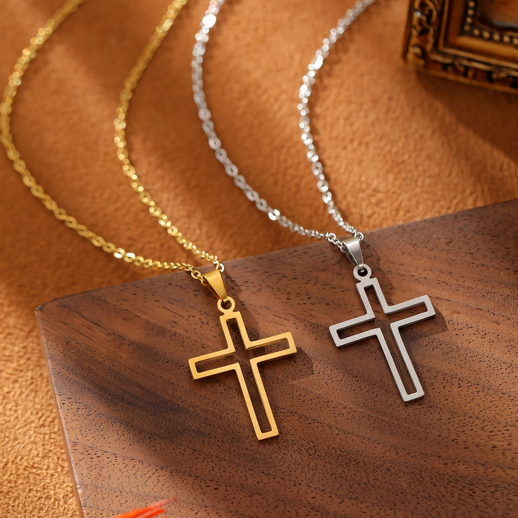 Collier Pendentif Croix en Acier Inoxydable pour Couple