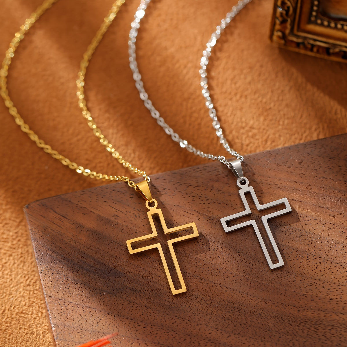 Collier Pendentif Croix en Acier Inoxydable pour Couple