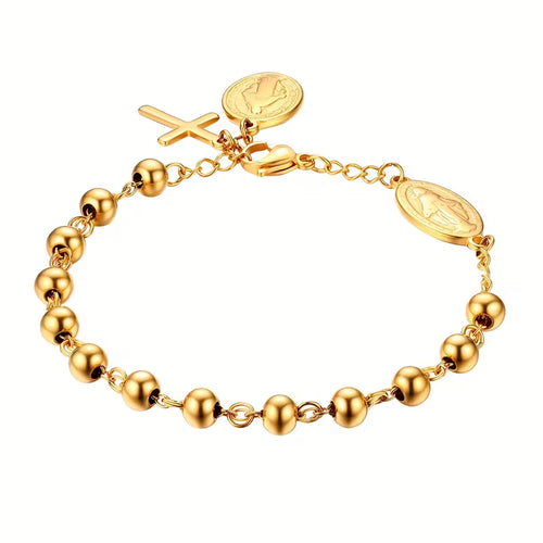 Bracelet Rosaire Croix en Acier Inoxydable Ajustable Unisexe