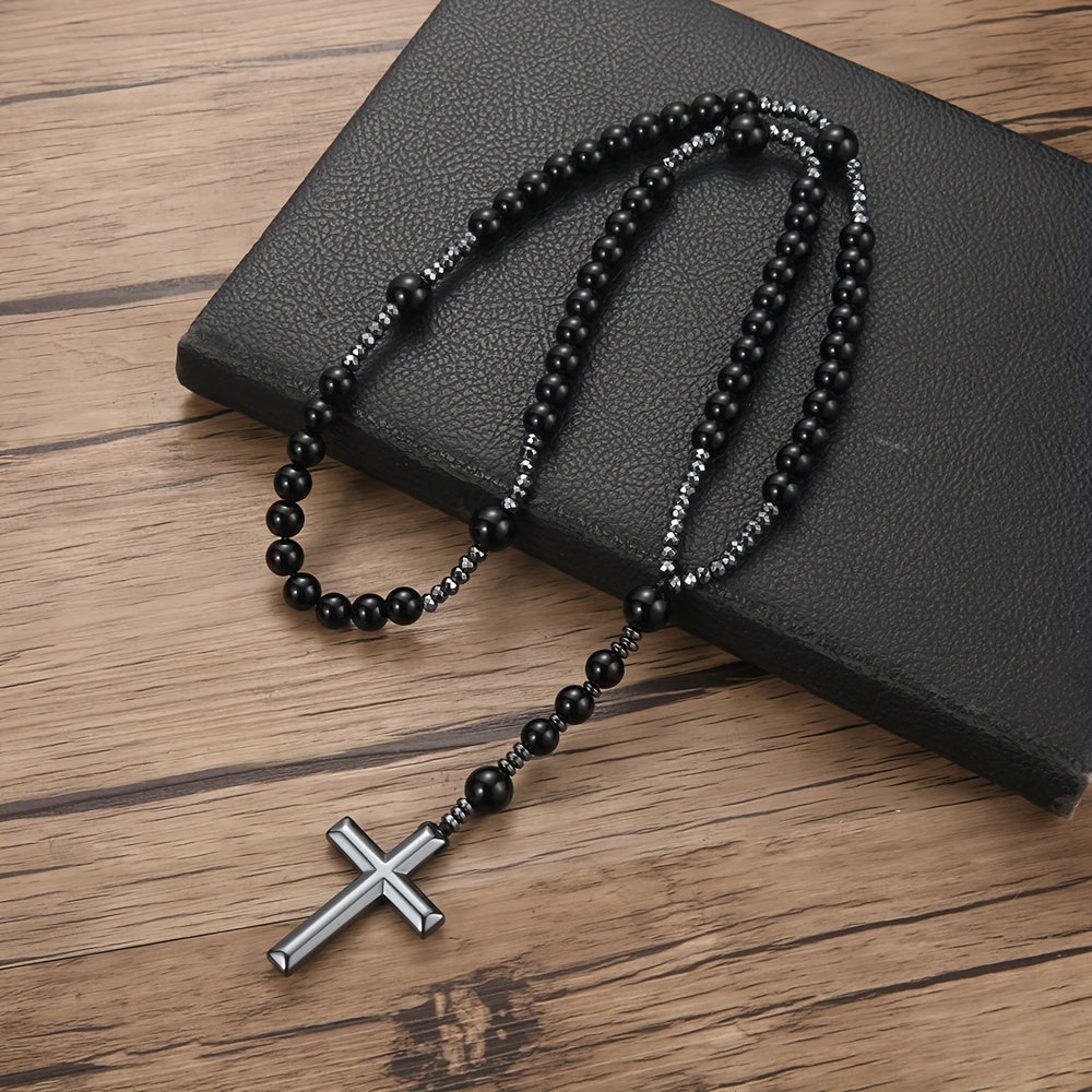 Collier Pendentif Croix en Perles 8 mm pour Homme