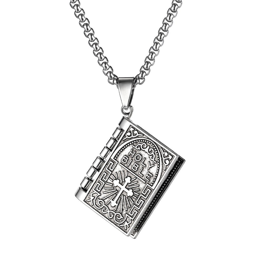 Collier Pendentif Croix et Bible Punk pour Homme