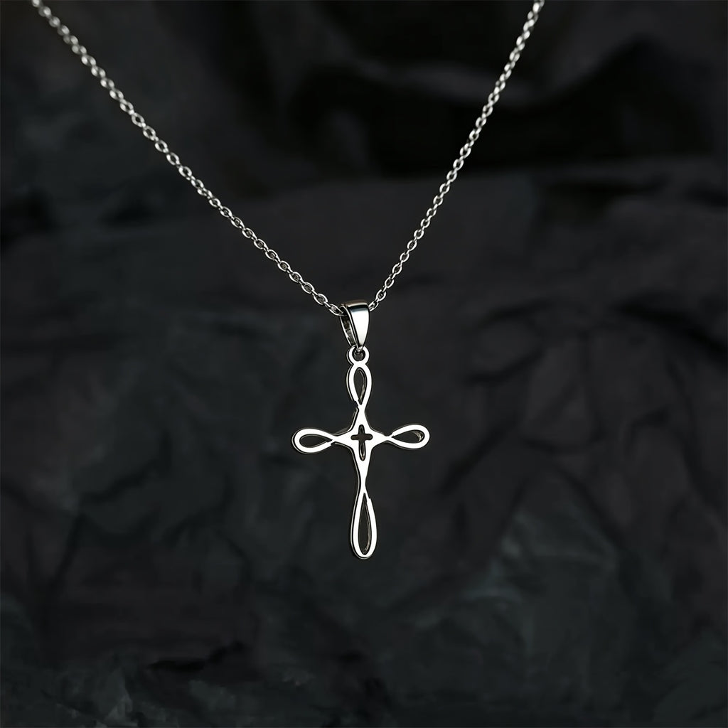 Collier Pendentif Croix Creuse en Acier Inoxydable Unisexe
