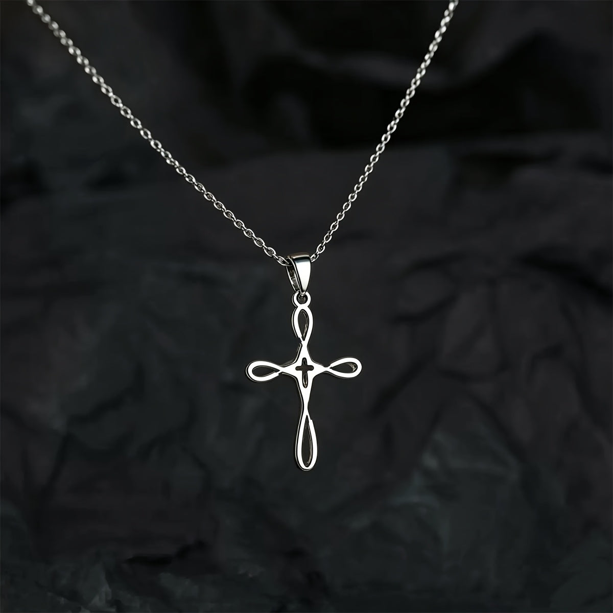 Collier Pendentif Croix Creuse en Acier Inoxydable Unisexe