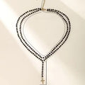Collier Pendentif Croix Vintage Double Couche à Perles Noires