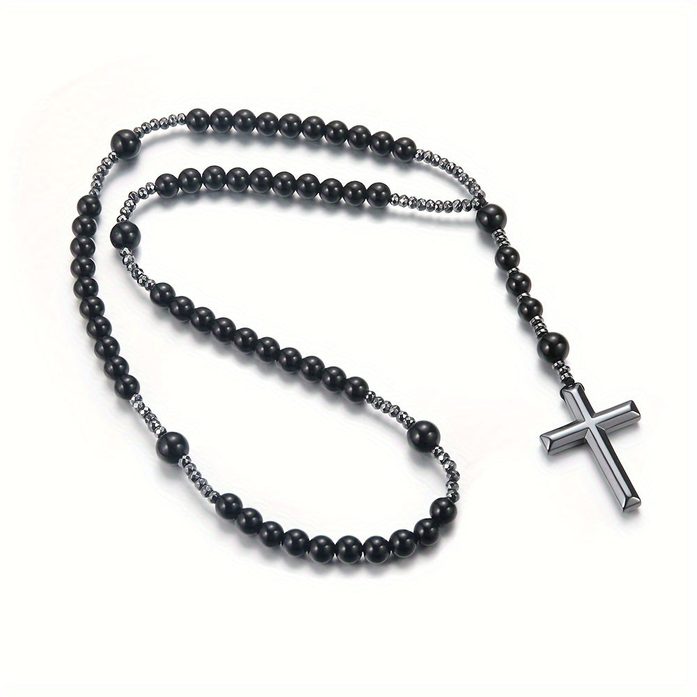 Collier Pendentif Croix en Perles 8 mm pour Homme