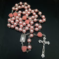 Collier Chapelet Croix Vintage en Résine Rose