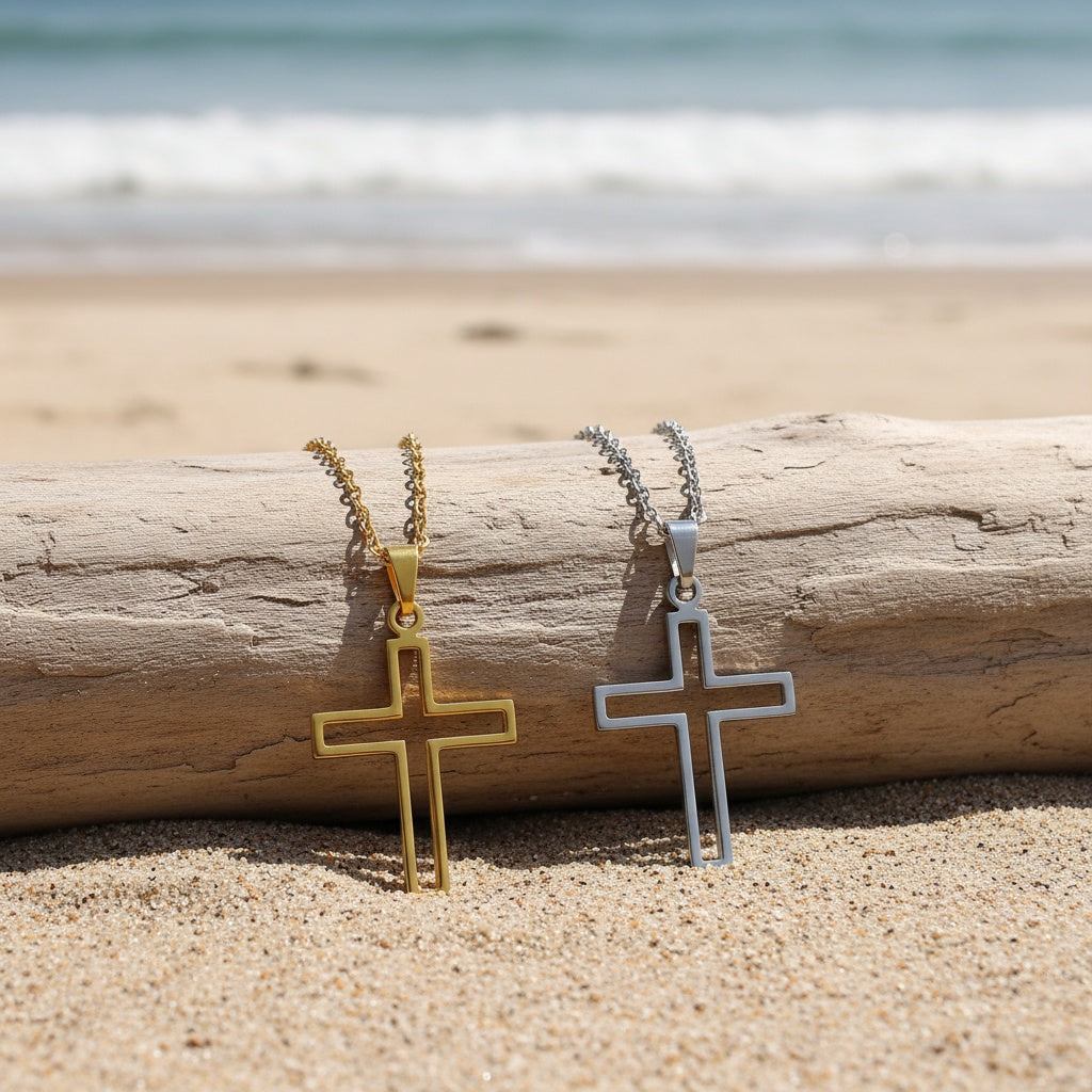 Collier Pendentif Croix en Acier Inoxydable pour Couple