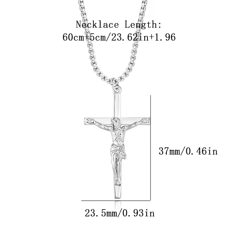Collier Pendentif Croix Jésus en Argent 925 pour Homme