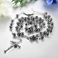 Collier Chapelet Croix Marie et Jésus en Acier Inoxydable 75 cm