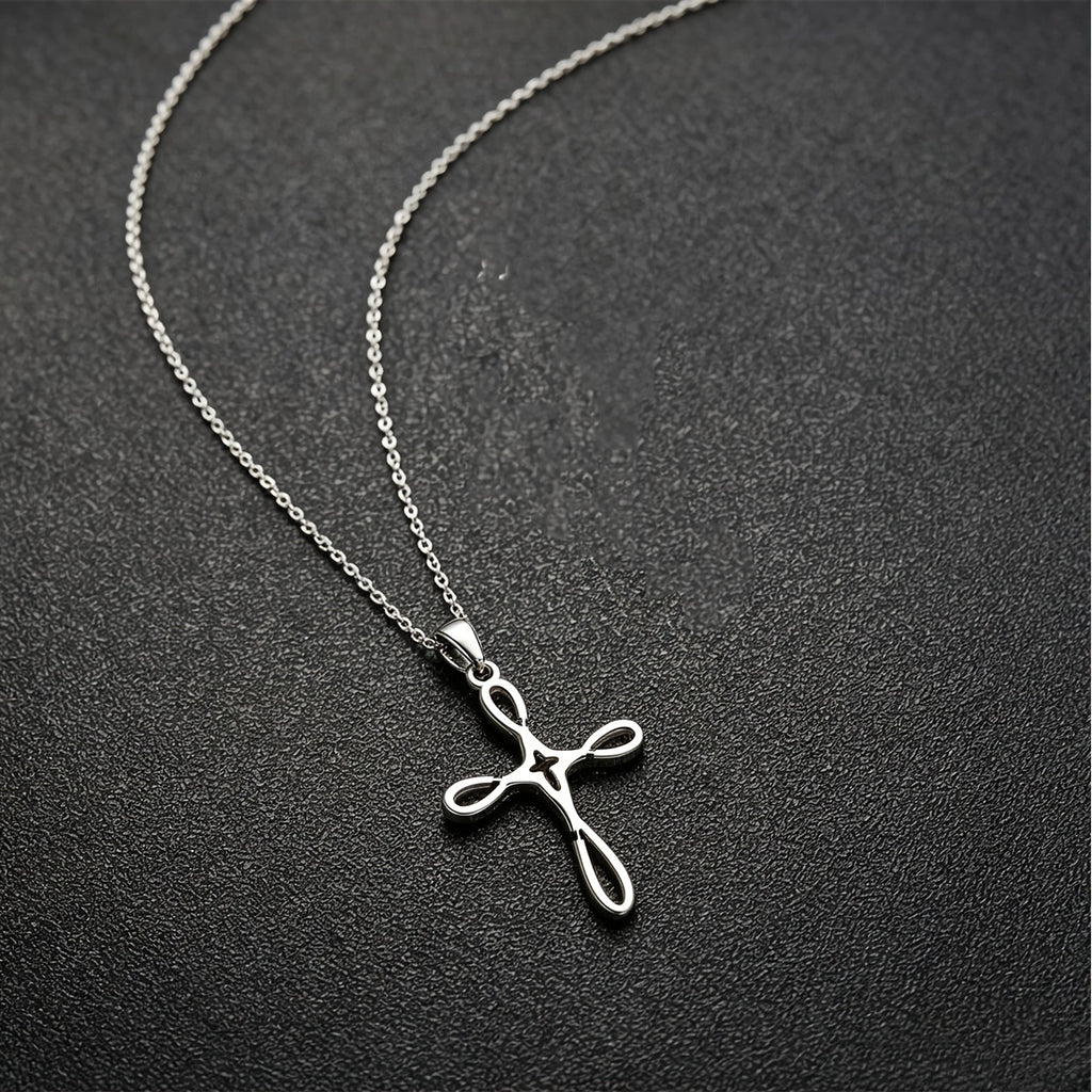 Collier Pendentif Croix Creuse en Acier Inoxydable Unisexe