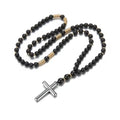 Collier Pendentif Croix Dorée en Perles Noires pour Homme