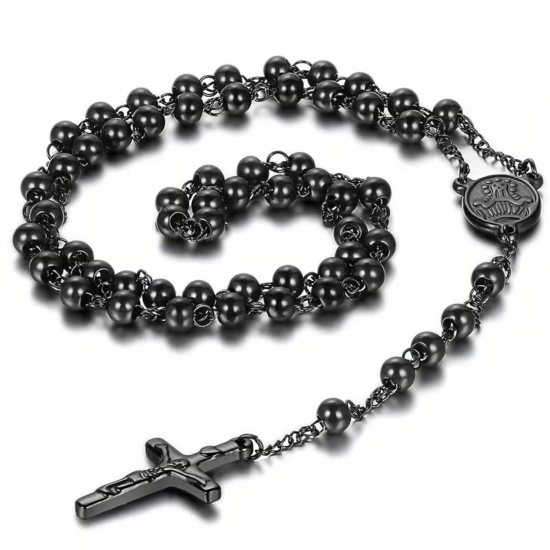 Collier Pendentif Croix Bible Jésus Homme en Acier Inoxydable