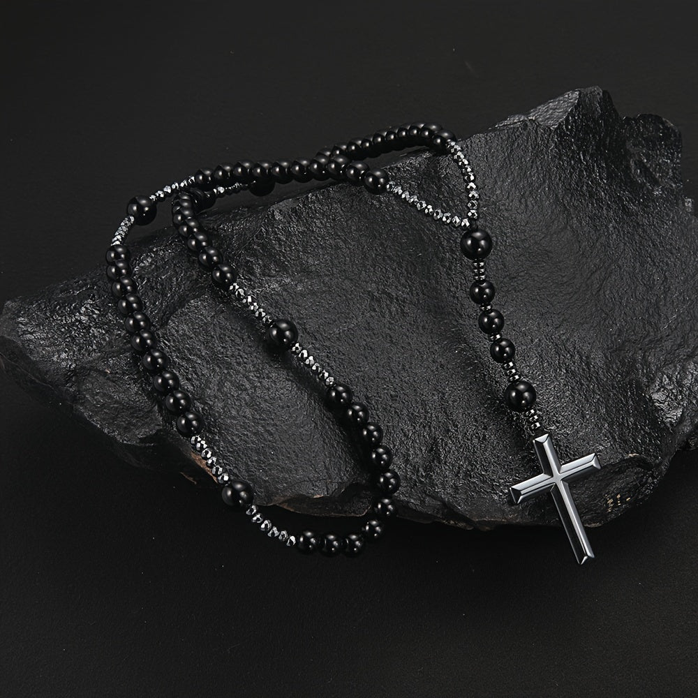 Collier Pendentif Croix en Perles 8 mm pour Homme