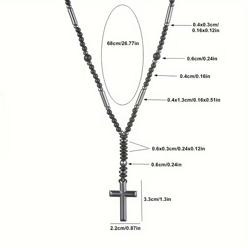 Collier Pendentif Croix en Perles Noires 4 mm pour Homme