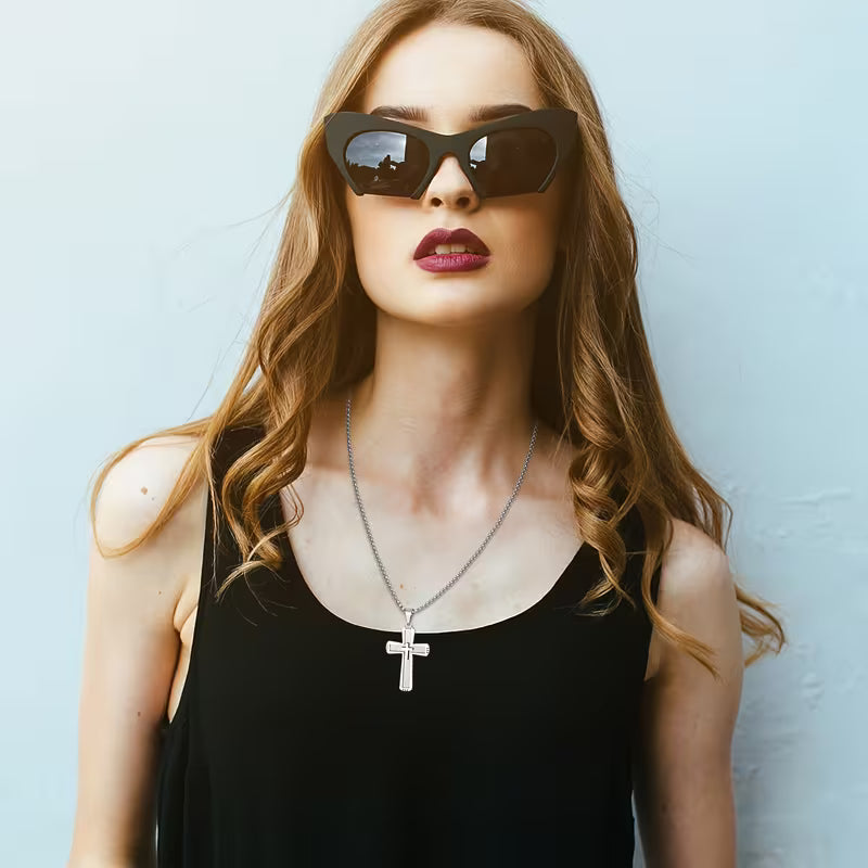 Collier Pendentif Croix Givrée en Acier Inoxydable Unisexe
