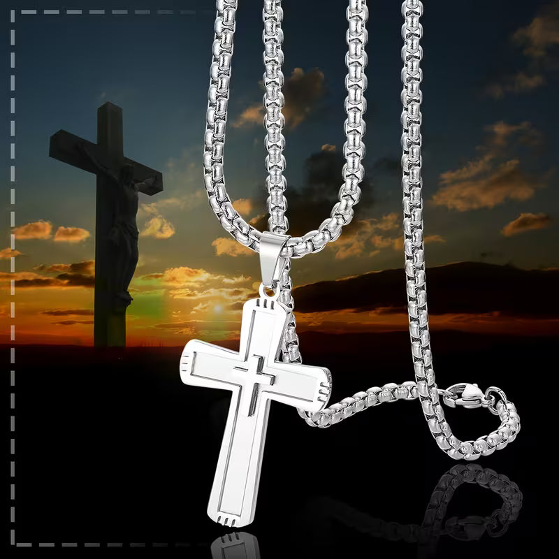Collier Pendentif Croix Givrée en Acier Inoxydable Unisexe