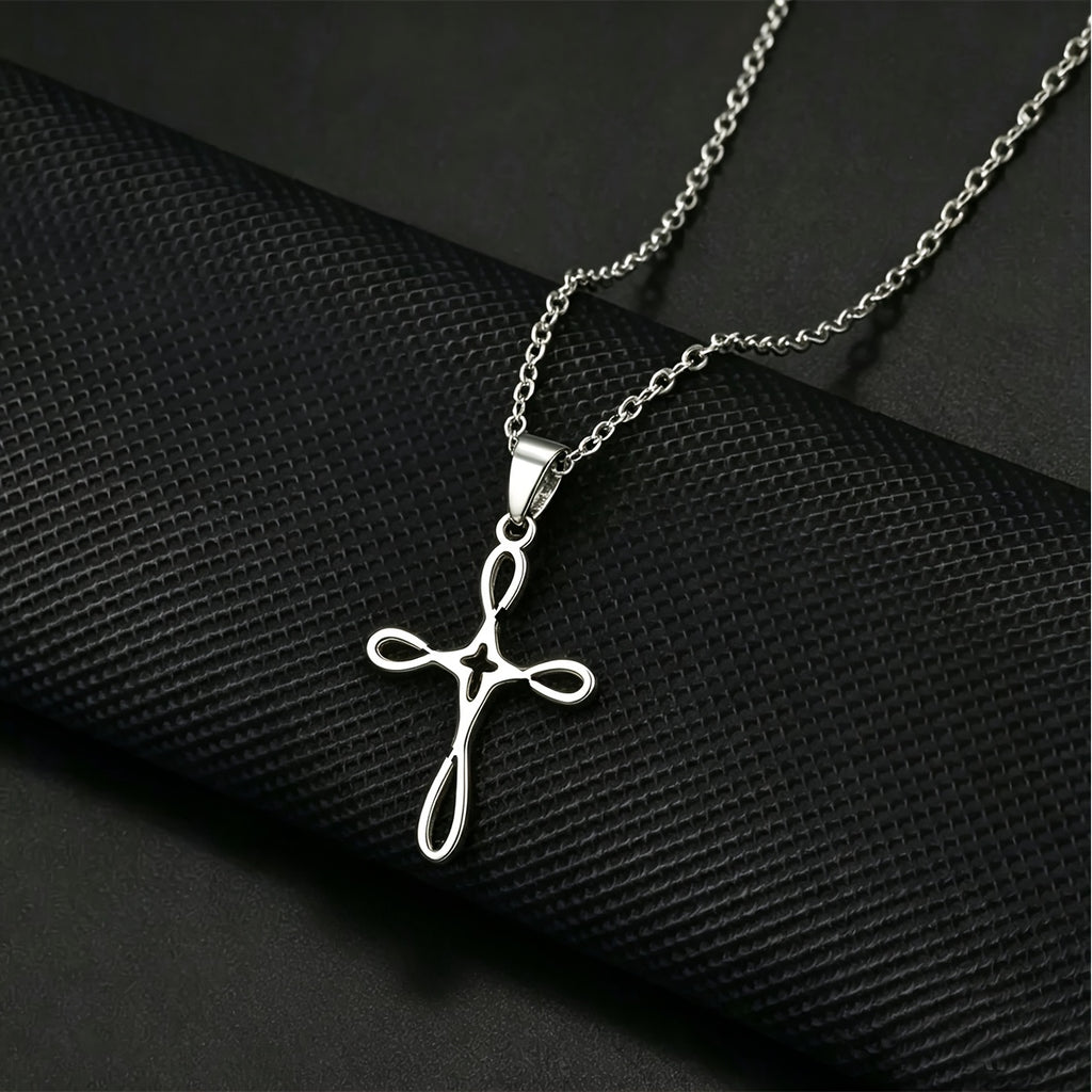 Collier Pendentif Croix Creuse en Acier Inoxydable Unisexe
