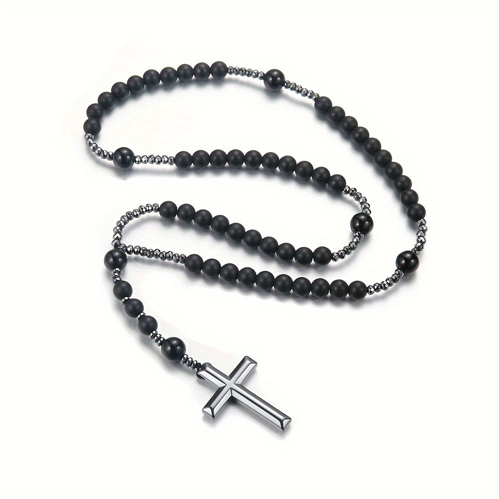 Collier Pendentif Croix en Perles 8 mm pour Homme