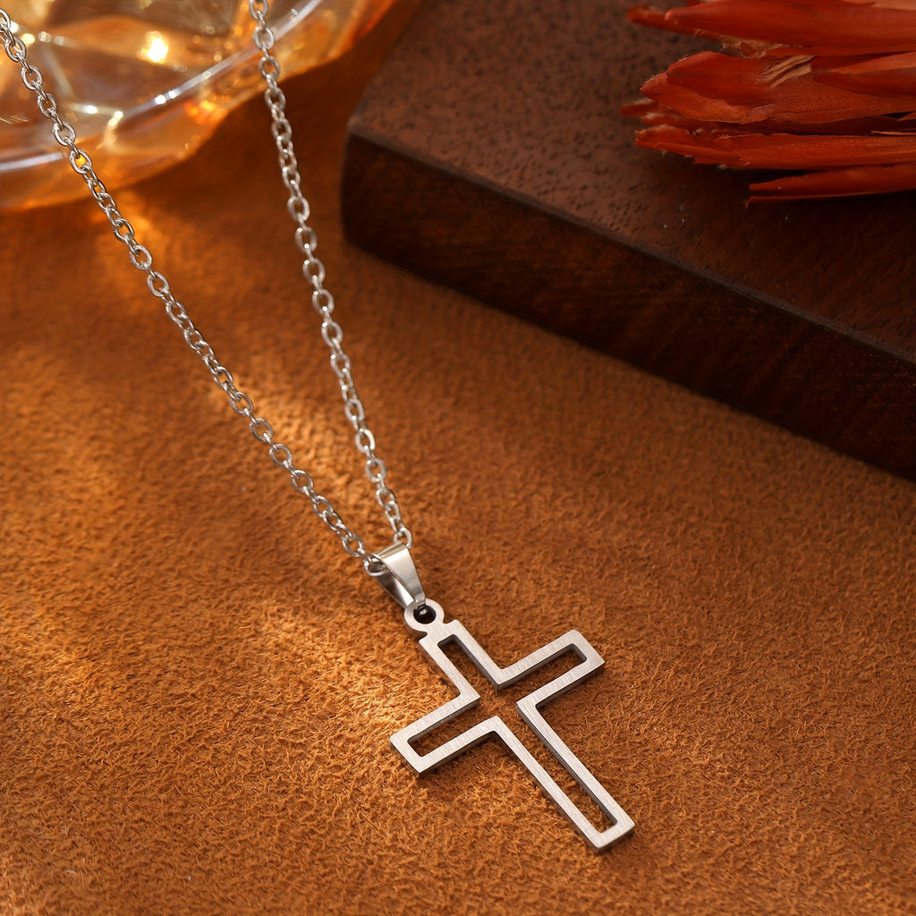 Collier Pendentif Croix en Acier Inoxydable pour Couple