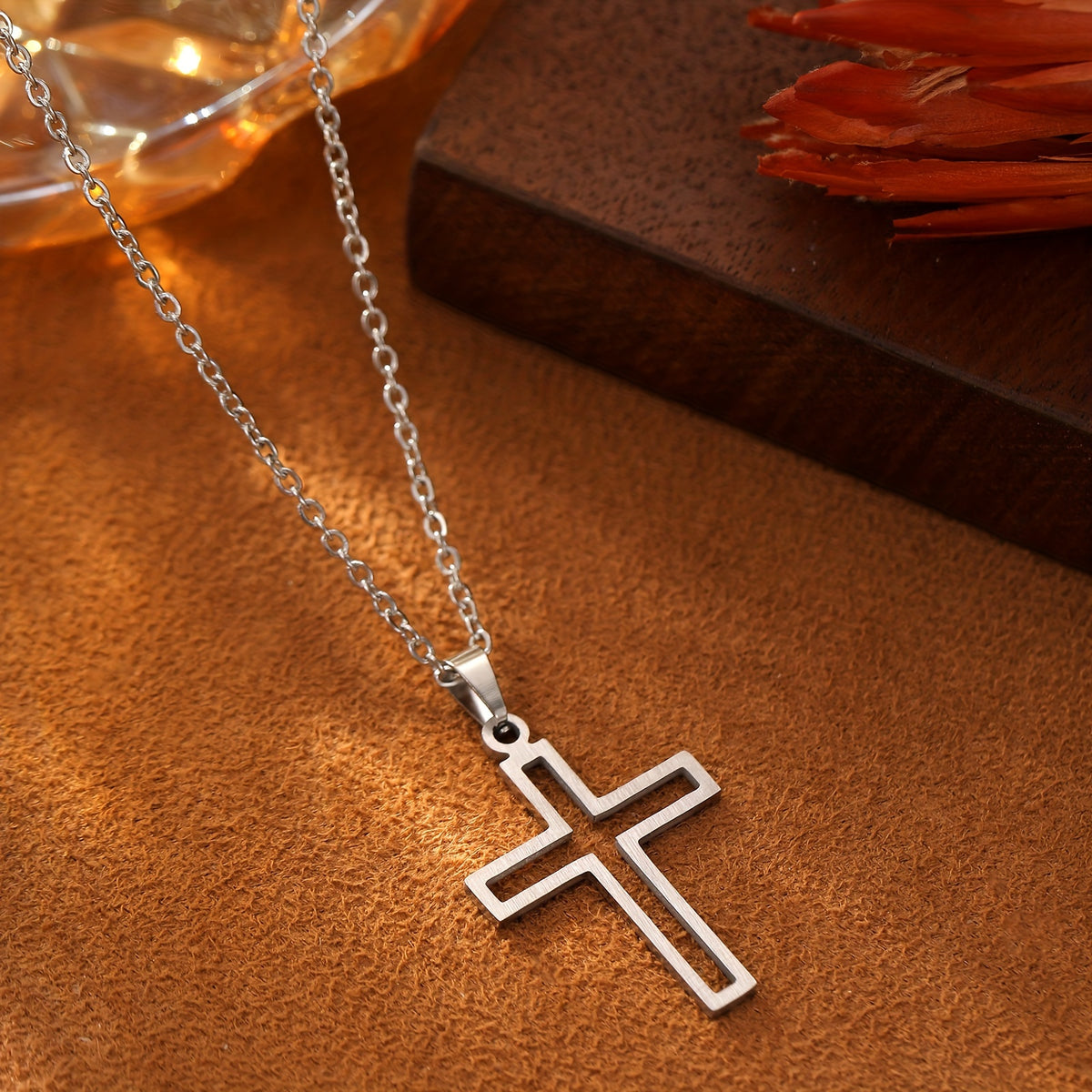 Collier Pendentif Croix en Acier Inoxydable pour Couple