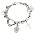 Bracelet Croix Cœur Creux en Acier Inoxydable pour Femme