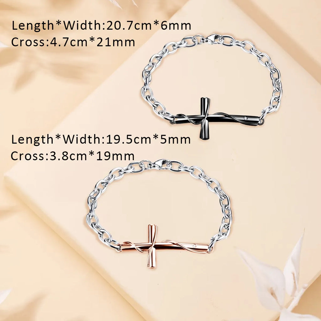 Bracelet Croix en Acier Inoxydable pour Couple