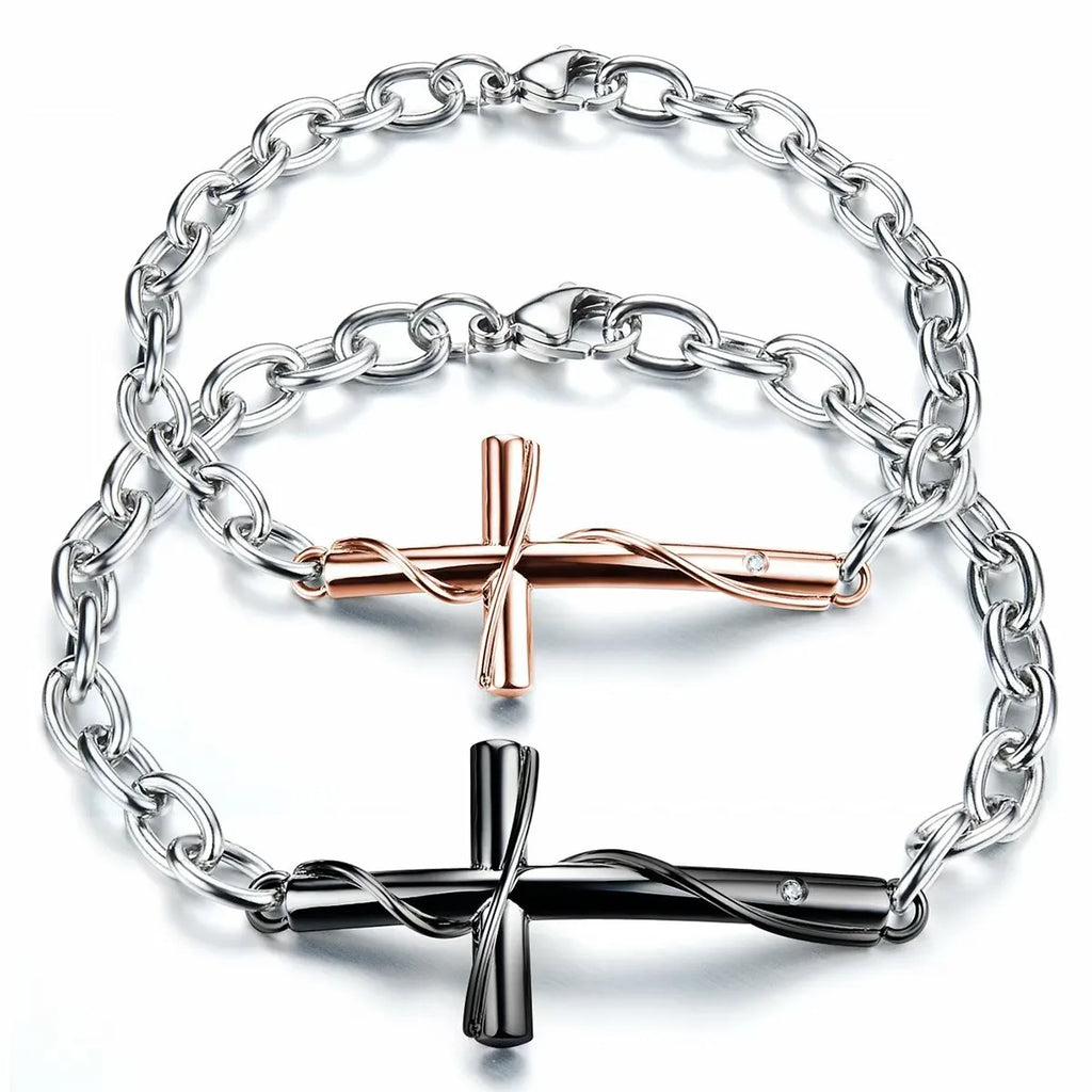 Bracelet Croix en Acier Inoxydable pour Couple