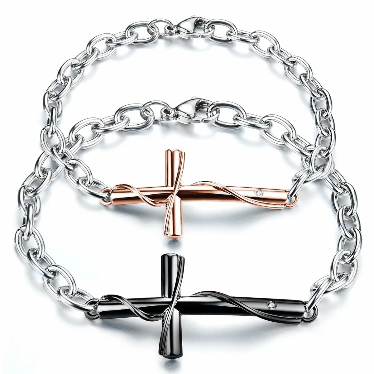 Bracelet Croix en Acier Inoxydable pour Couple