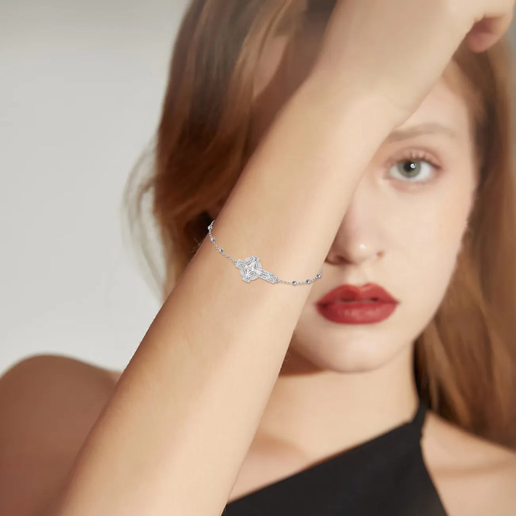 Bracelet Croix en Argent 925 Ajustable pour Femme