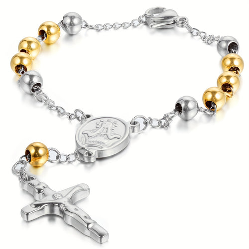 Bracelet Chapelet Croix en Acier Inoxydable Unisexe