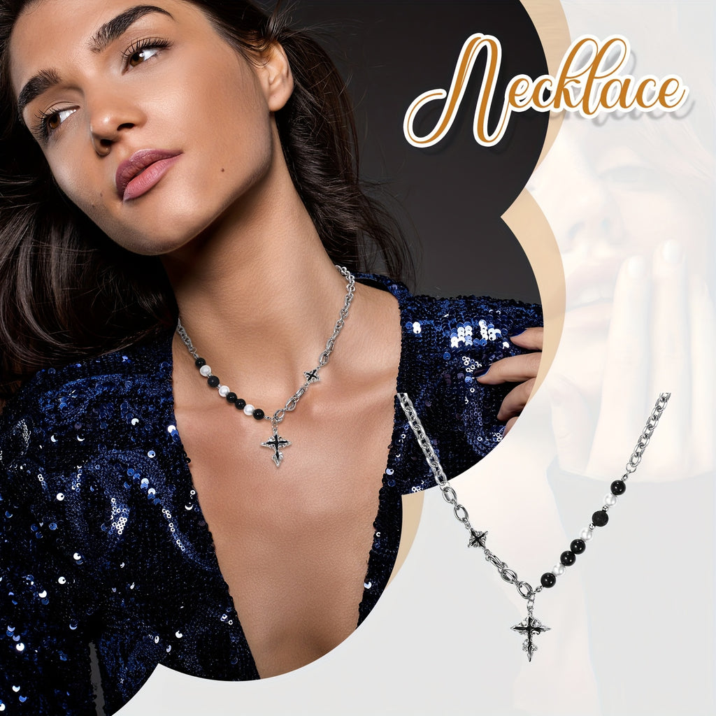 Collier Pendentif Croix en Obsidienne Noire Ajustable Unisexe