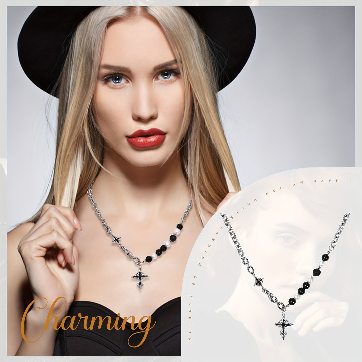 Collier Pendentif Croix en Obsidienne Noire Ajustable Unisexe
