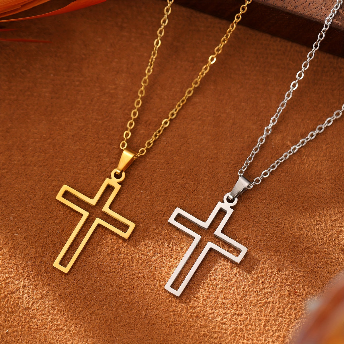 Collier Pendentif Croix en Acier Inoxydable pour Couple