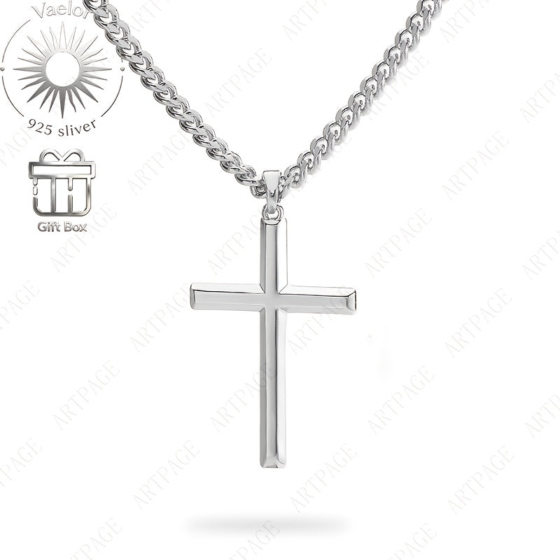 Collier Pendentif Croix Homme en Argent 925 avec Bracelet