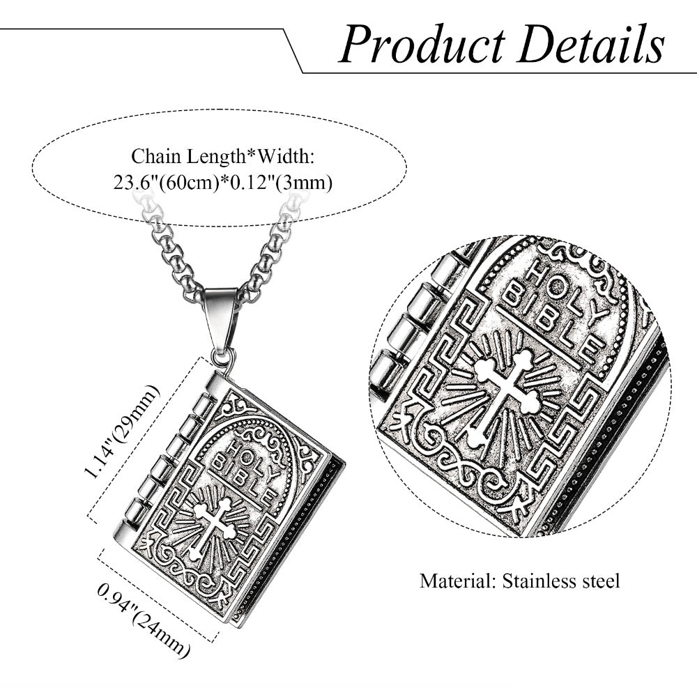 Collier Pendentif Croix et Bible Punk pour Homme