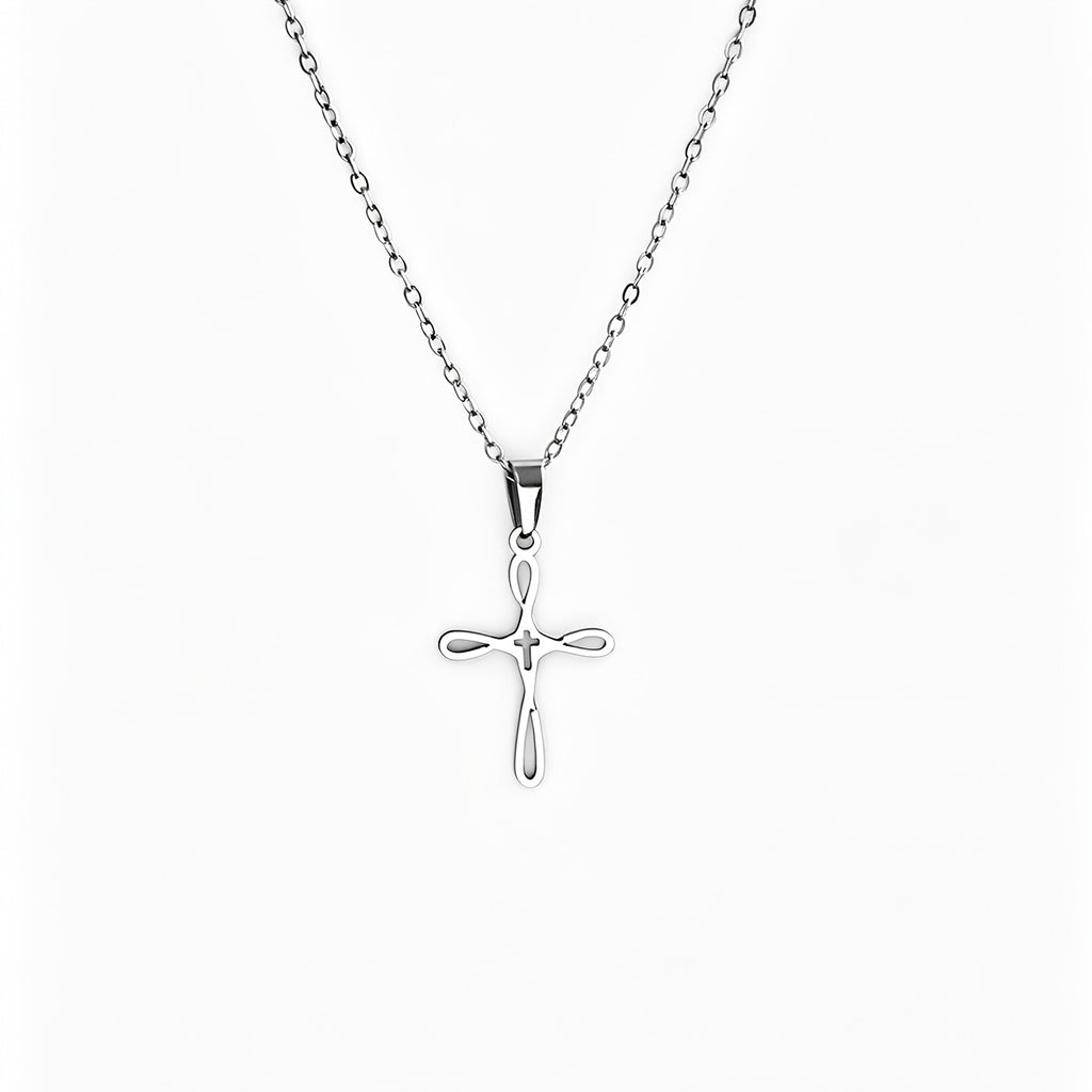 Collier Pendentif Croix Creuse en Acier Inoxydable Unisexe